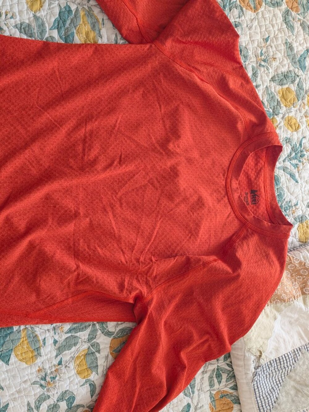 REI CO-OP Men’s Orange Red Trail Running Hiking Long Sleeve Layering Shirt-Small